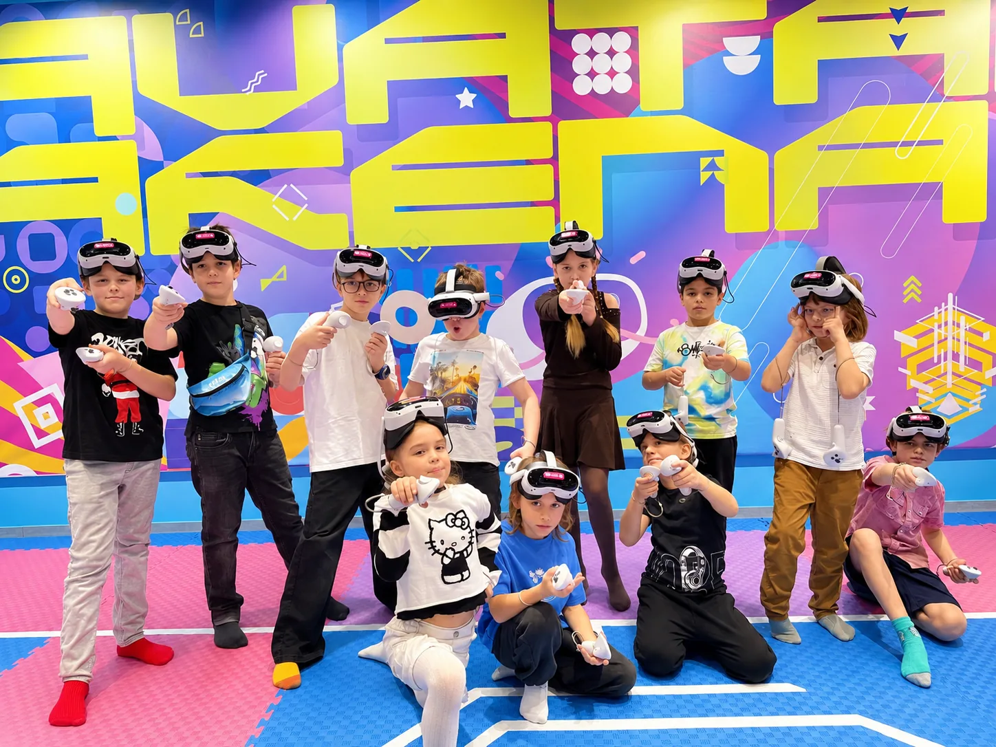 Kids at the end of a VR game session