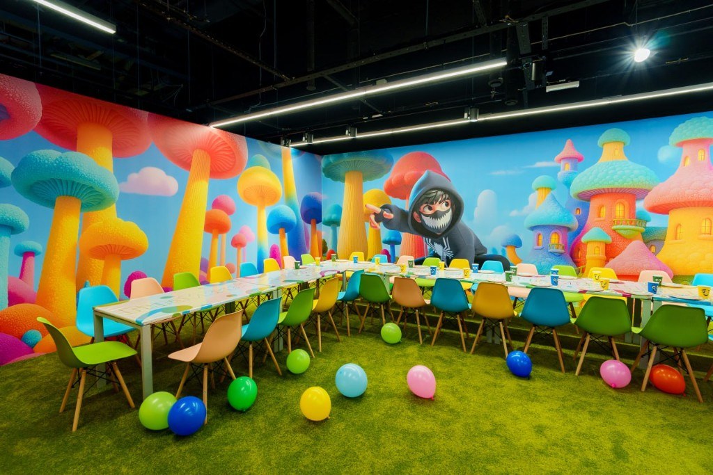 Birthday tables in a themed party room